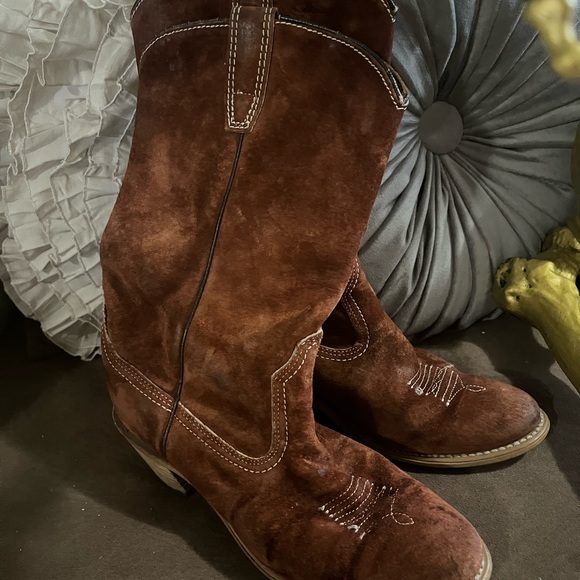 Vintage 70’s-80’s Cognac Suede Cowboy Boots 7.5 - Picture 2 of 4